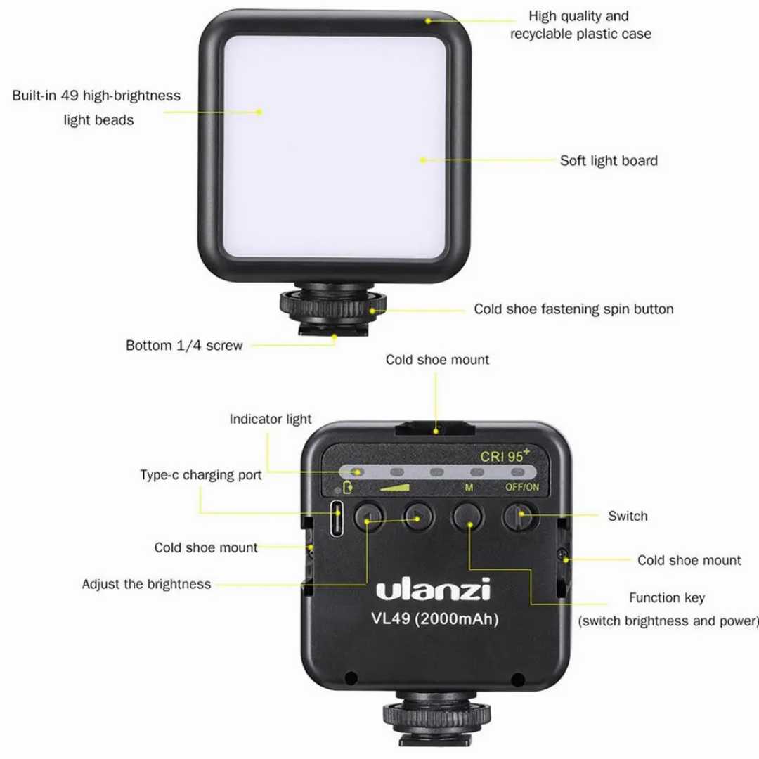 Rechargeable,Mini,Video,Light,|,LED,49,for,Gimbal,(Ulanzi,VL49),-,2000mAh
Rechargeable Mini Video Light, LED 49, Gimbal Lighting, Lithium-ion Battery, Portable Video Lighting, Compact LED Light
